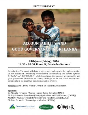 Invitation - HRC32 side event_Accountability and Good Governance in Sri Lanka (4.30pm, 24 June 2016, Room IX)